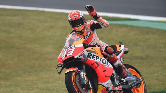 Pembalap Repsol Honda, Marc Marquez, semakin kukuh di puncak klasemen sementara setelah menjuarai MotoGP Prancis 2019. (AFP/Jean-Francois Monier)