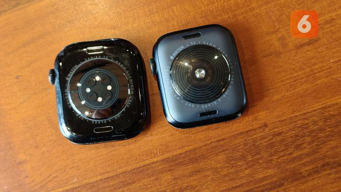 Bagian belakang Apple Watch SE 3 vs Series 10. (Liputan6.com/ Yuslianson)