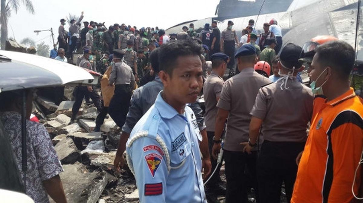 Ini penampakan Hercules A-1310 saat jatuh di Medan