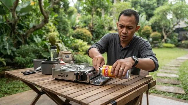 memasang kompor portable