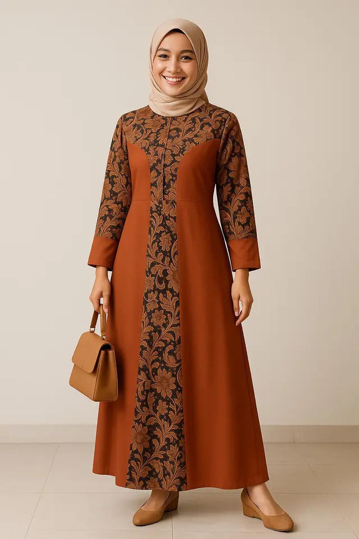 10 Model Gamis Batik Kombinasi Polos Kerah Shanghai 2025, Ini Padu Padan yang Bikin Wanita Stylish