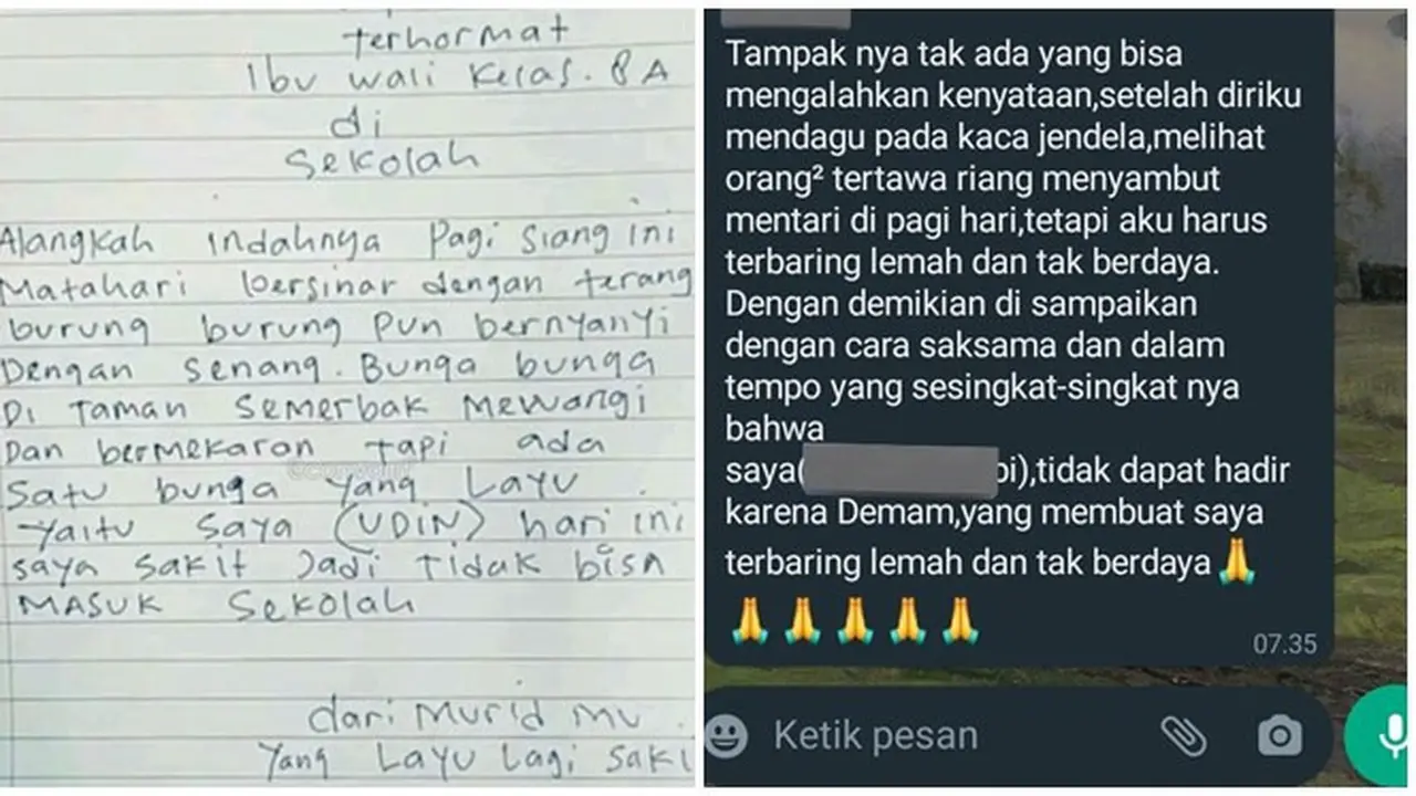 6 Potret Surat Izin Enggak Masuk Sekolah Ini Puitis Banget, Tertarik Meniru?