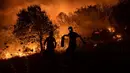 Warga mencoba memadamkan api yang menyebar di Desa Akcayaka, Milas, Provinsi Mugla, Turki, Jumat (6/8/2021). Delapan orang tewas dan puluhan lainnya dirawat di rumah sakit dalam kebakaran hutan di Turki. (Yasin AKGUL/AFP)