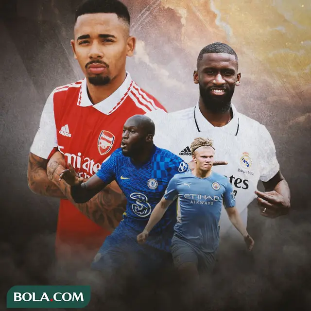 Ilustrasi - Erling Haaland, Gabriel Jesus, Antonio Rudiger, Romelu Lukaku