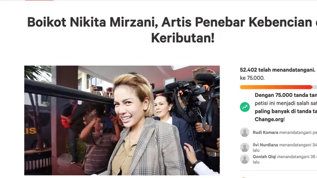 Petisi Boikot Nikita Mirzani. (Foto: Dok. Change.org)