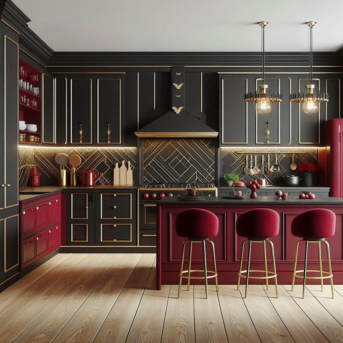 Desain Dapur Warna Merah Hitam
