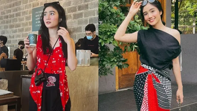 Febby Rastanty saat Memadukan Pakain Sehari-hari dengan Batik dan Kebaya