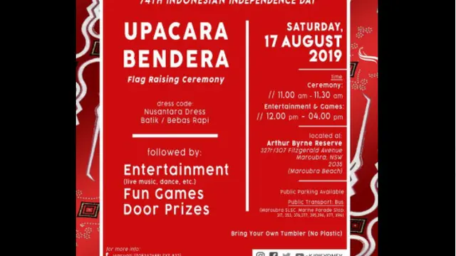 Poster Undangan Upacara bendera HUT RI ke-74 di KJRI Sydney, Australia (KJRI/Sydney)