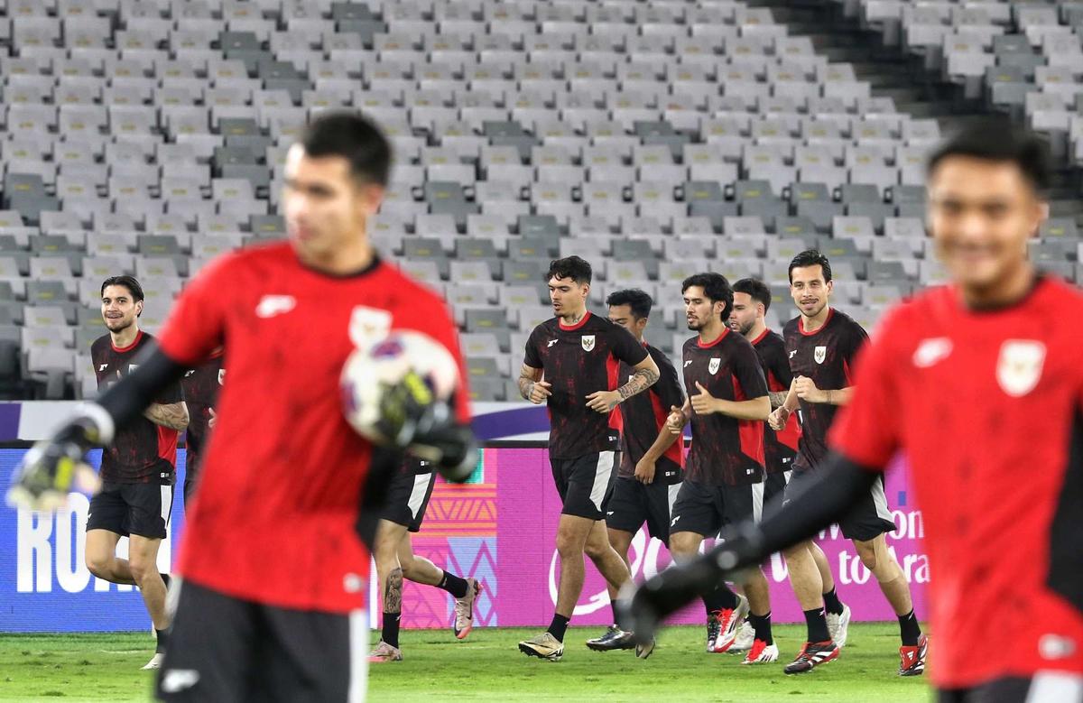 Latihan terakhir Timnas Indonesia sebelum lawan Bahrain