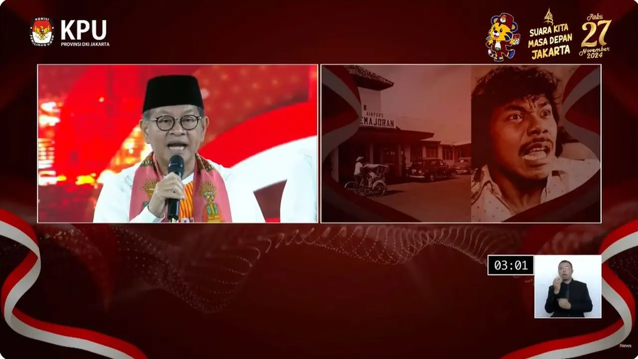 Calon Gubernur nomor urut 3 Pramono Anung saat memaparkan visi dan misi dalam debat perdana Pilkada Jakarta 2024.