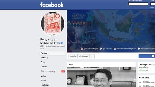 Akun facebook resmi PP Muhammadiyah, Persyarikatan Muhammadiyah @PeryarikatanMuhammadiyah.