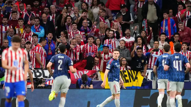 Viktor Gyokeres rayakan golnya laga Atletico Madrid vs Arsenal di leg 1 semifinal Liga Champions 2025/2026 di Riyadh Air Metropolitano, Kamis (30/04/2026) dini hari WIB.