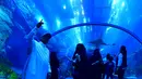 Wisatawan mengunjungi akuarium Dubai Mall di pusat kota Dubai, Uni Emirat Arab pada Rabu (2/1). Dubai Mall aquarium ini merupakan akuarium dalam mal yang disebut sebagai yang terbesar di dunia. (GIUSEPPE CACACE / AFP)