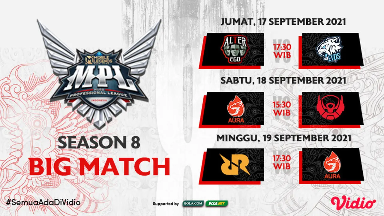 Jadwal dan Live Streaming MPL ID Season 8 di Vidio Pekan Keenam, 17 Hingga 19 September 2021
