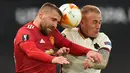 Luke Shaw. Bek kiri Manchester United 26 tahun ini mampu menyumbang 1 gol dan 3 assist bagi skuat Three Lions di Euro 2020 lalu. Pemain yang memiliki Kelihaian berpenetrasi dan melepaskan umpan silang ini kini dihargai 42 juta euro setelh sebelumnya hanya 35 juta euro. (Foto: AFP/Paul Ellis)