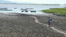 Nelayan bersiap mencari ikan kala kekeringan melanda Danau Limboto, Gorontalo, Sabtu (22/9). Kemarau yang melanda Gorontalo dalam dua bulan terakhir berdampak pada keringnya Danau Limboto. (Liputan6.com/Arfandi Ibrahim)