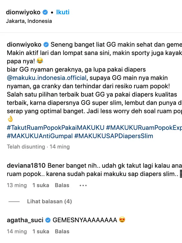 Unggahan Dion Wiyoko. (Foto: Dok. Instagram @dionwiyoko)