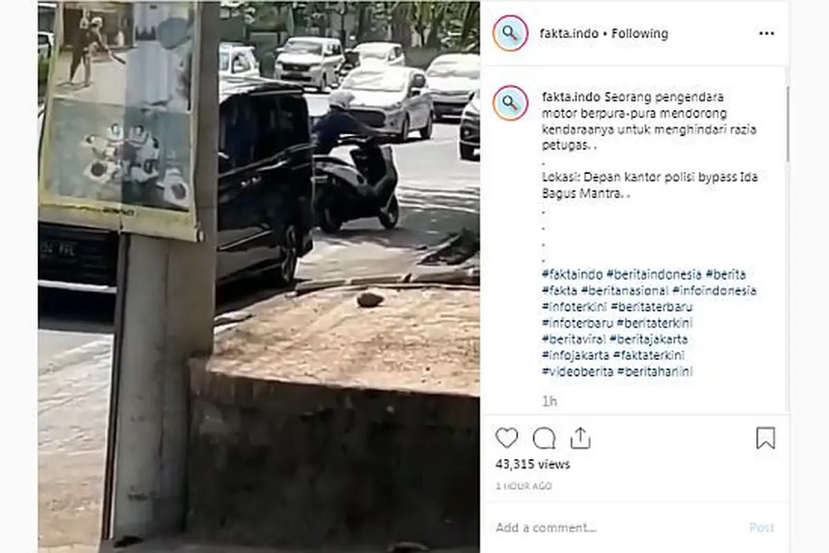 Pengendara Pura-Pura Dorong Motor Miliknya