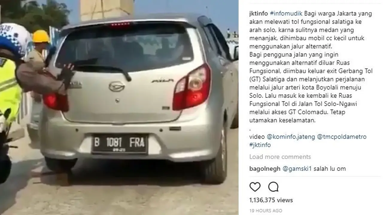 Daihatsu Ayla di tol fungsional sulit menanjak (Foto: Instagram @jktinfo)