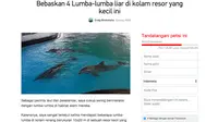 Petisi tersebut berisi tentang kondisi empat ekor lumba-lumba di Bali yang mendapatkan perhatian masyarakat internasional. 