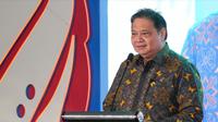 Menko Bidang Perekonomian Airlangga Hartarto saat memberikan sambutan dalam acara Rakorkernas ke-34 Asosiasi Pengusaha Indonesia (APINDO) di Bandung, Selasa (5/8/2025). (Foto:ekon.go.id)