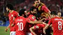 The Pharaohs masih menjadi tim tersukses di Piala Afrika dengan torehan tujuh trofi. Mesir menjadi jawara pada edisi 1957, 1959, 1986 , 1998, serta juara tiga kali berturut-turut pada 2006 , 2008, dan 2010. (AFP/Khaled Desuki)