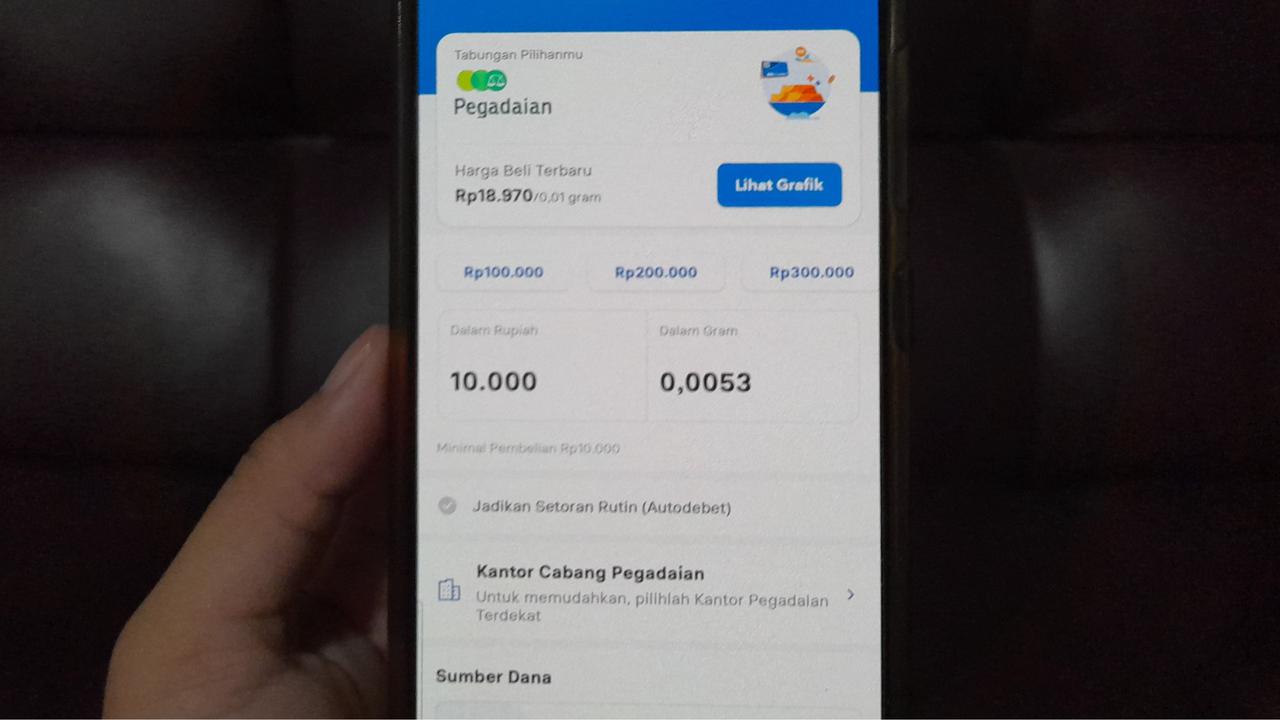 Tampilan setoran awal mulai dari Rp10.000 di fitur tabungan emas di BRImo.