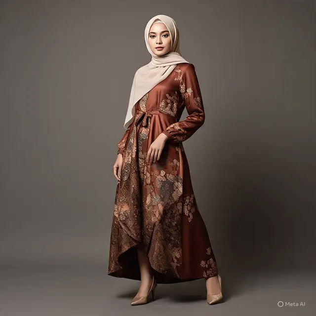 Gamis Brokat Coklat Mahogany. (Liputan6.com/MetaAI)