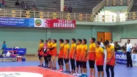 Tim putri TNI AU memastikan diri keluar sebagai juara Pul P dan lolos ke semifinal PGN Livoli 2016 Divisi Utama setelah mengalahkan LNG Badak Bontang 3-0 di GOR Mustika, Blora, Jateng, Selasa (12/6/2016). (Bola.com/Twitter/JatengTwit)