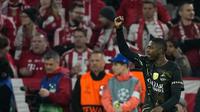 Selebrasi Ousmane Dembele usai menjebol gawang Bayern Munchen, Kamis (7/5/2026) (AP Photo/Matthias Schrader)