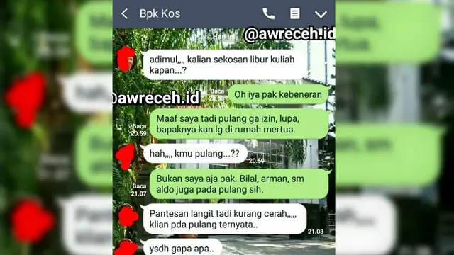 Bapak kos ini tak segan untuk menghubungi anak kosnya untuk sekadar bercanda.