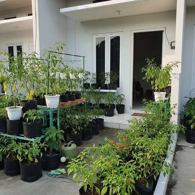 Kebun Cabai Mini di Halaman Sempit Rumah Subsidi (Image by Gemini AI)