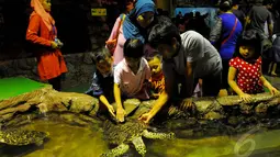 Anak-anak terlihat menikmati libur lebaran ini dengan koleksi biota laut di Seaworld, Ancol, Jakarta, Senin (28/7/14). (Liputan6.com/Andrian M Tunay)