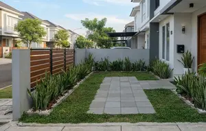 8 Inspirasi Halaman Rumah dengan Sansevieria dan Paving Block, Sejuk dan Rapi Sepanjang Hari