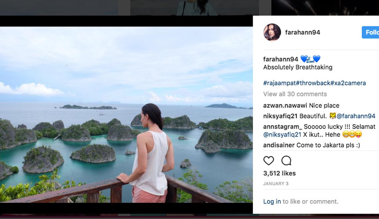 Farah Ann Abdul Hadi saat berlibur dan menikmati keindahan Raja Ampat. Foto tersebut terpampang pada akun Instagram miliknya. (Instagram/Farah Ann)