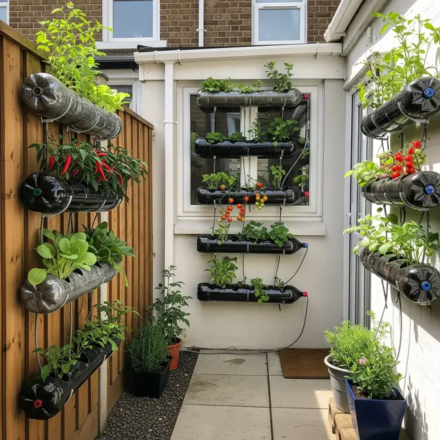 Model Halaman Belakang Rumah Kecil dengan Kebun Hidroponik Modern (Image by Gemini AI)