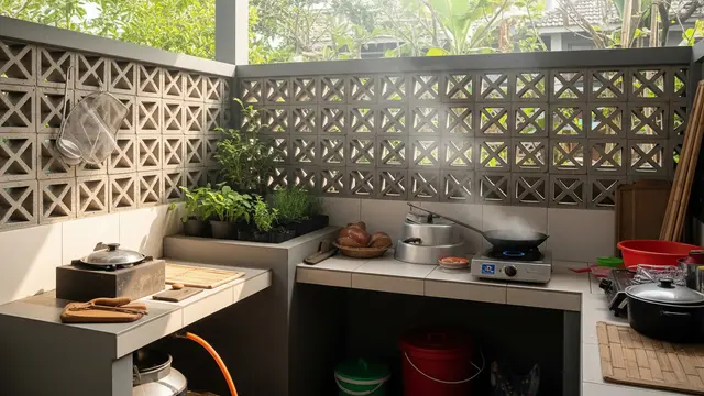 Inspirasi Dapur Belakang dengan Roster agar Asap Masak Cepat Keluar/Gemini AI