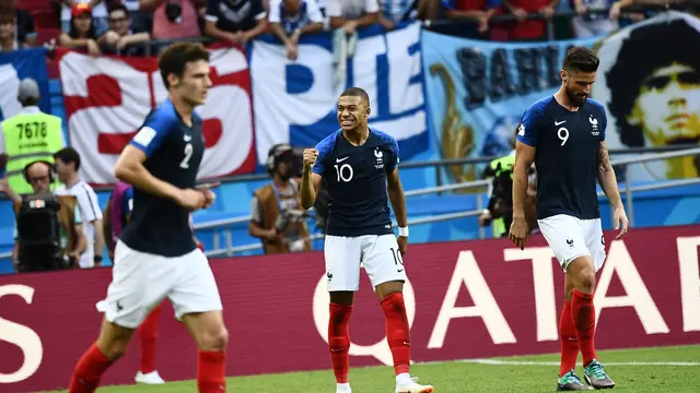 Selebrasi Kylian Mbappe saat Prancis kalahkan Argentina di 16 besar Piala Dunia 2018