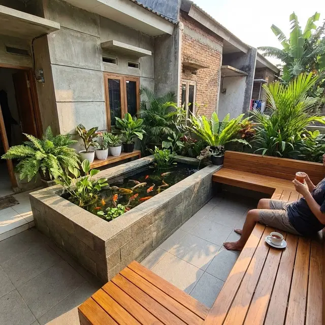Tipe Raised Pond dengan Decking Kayu (Gemini AI)