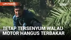 Motornya Terbakar, Kurir Ini Tetap Tersenyum