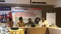 Nara sumber pada acara diskusi publik "Menyelisik Kemampuan Pertamina dalam Mengelola Blok Migas Habis Kontrak" di Jakarta, Senin (26/2/2018). (Liputan6.com/Vina A Muliana)