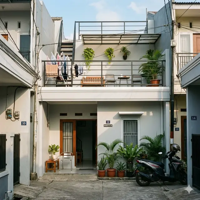 Rumah di Gang Sempit dengan Rooftop untuk Jemur dan Area Santai
