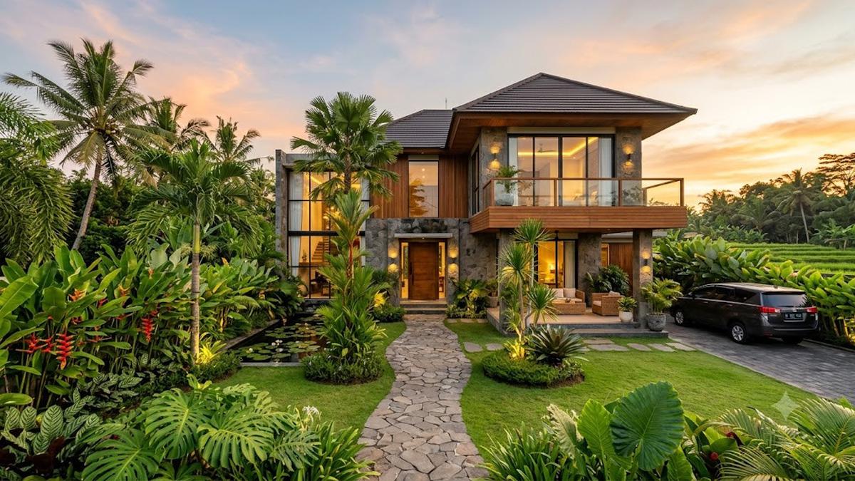 10 Inspirasi Fasad Rumah Bernuansa Resort Tropis, Tampil Mewah dan Alami