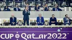 Presiden Prancis, Emmanuel Macron, menonton langsung laga semifinal Piala Dunia 2022 di Stadion Al Bayt, Al Khor, Qatar. (AP Photo/Martin Meissner)
