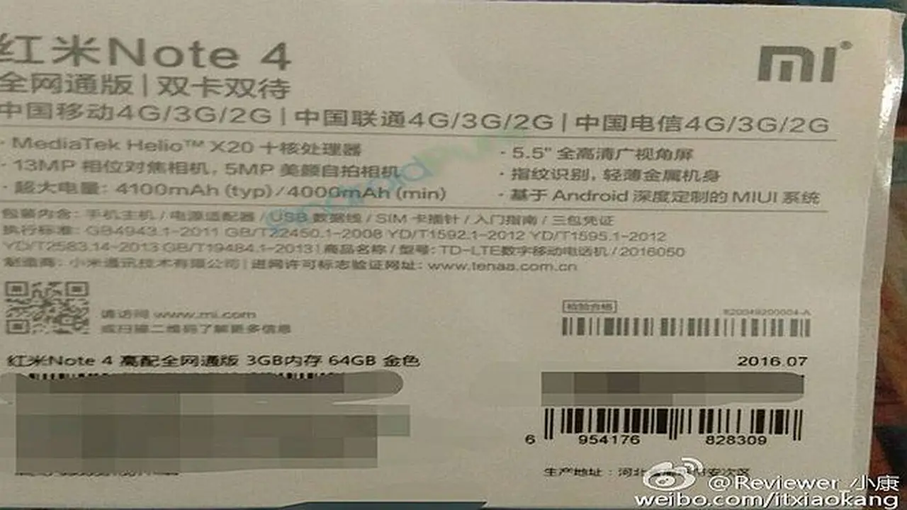 Inikah Spesifikasi Xiaomi Redmi Note 4?