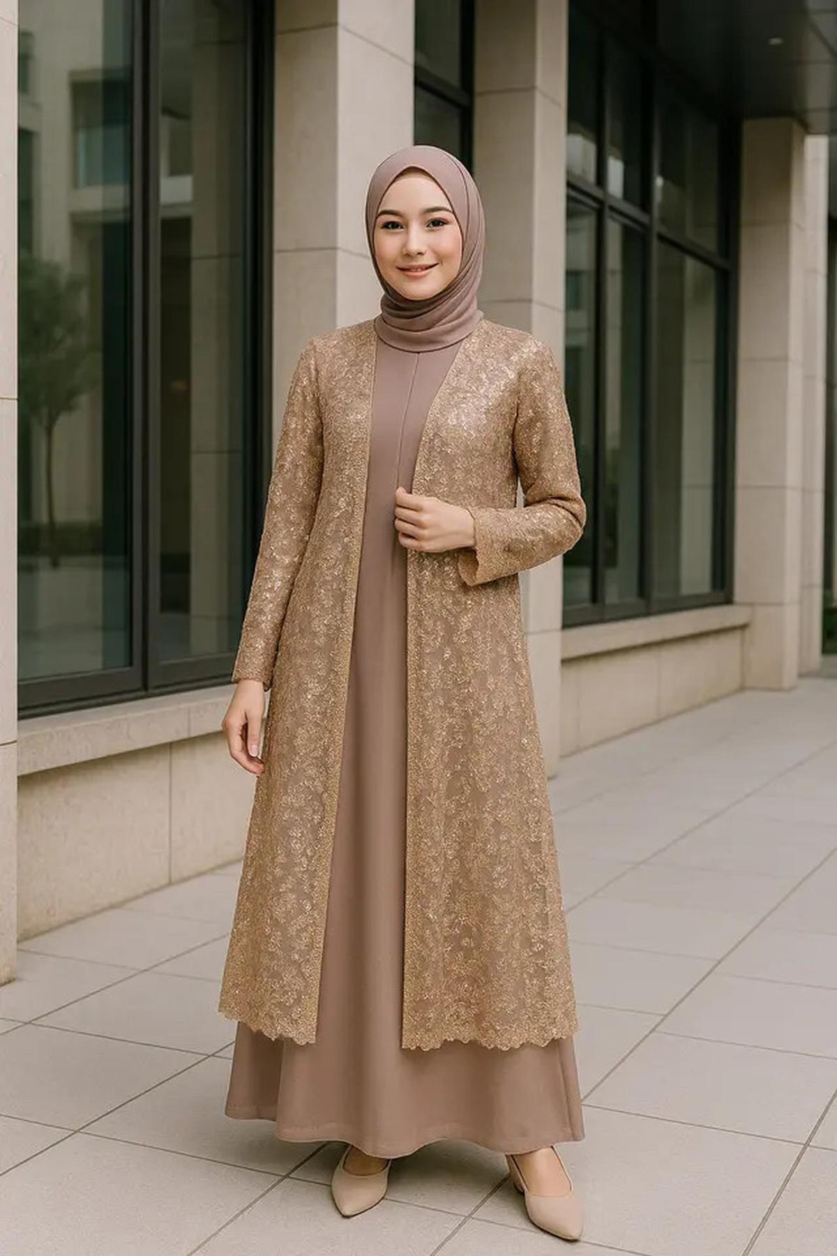7 Model Gamis dengan Outer Motif Bunga