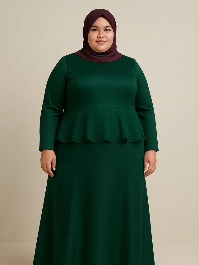 Model Gamis Satin Kombinasi Brokat untuk Orang Gemuk