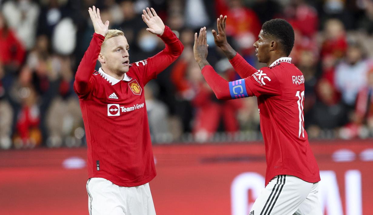 Manchester United (MU) kembali meraih hasil positif dalam laga keduanya di pramusim 2022/2023. (AP/Asanka Brendon Ratnayake)