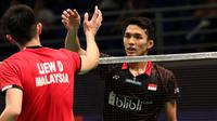 Jonatan Christie mengamankan tempat di babak kedua Malaysia Terbuka 2018 setelah mengalahkan pemain tuan rumah, Daren Liew, dengan skor 21-18, 21-17, Rabu (27/6/2018). (PBSI)