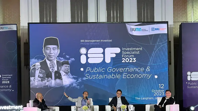 Acara Investment Specialist Forum (ISF) 2023 pada tanggal 12 Oktober 2023 di The Langham, Jakarta. Mengusung tema Public Governance & Sustainable Economy. (Dok BRI Manajemen Investasi)